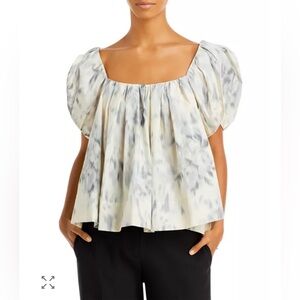 NWT Rebecca Taylor Tulip Sleeve Baby Doll Blouse SZ 0 Watercolor Ivory Gray